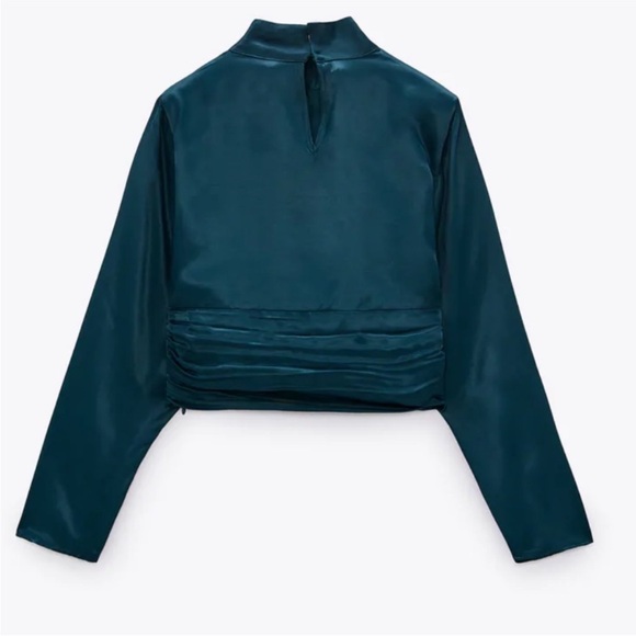 Zara | Satin Effect High Collar Blouse Teal M NWT - Picture 3 of 6